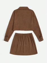 Drop Shoulder Corduroy Jacket & Skirt